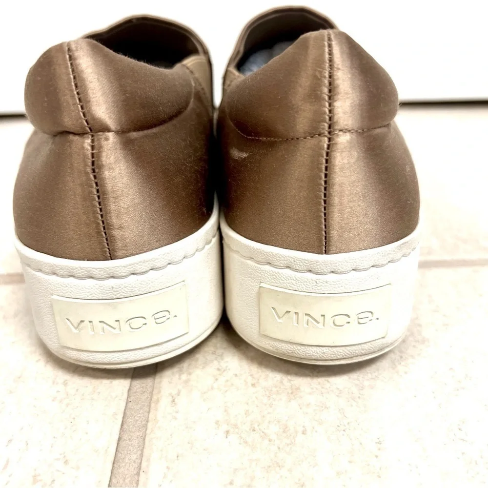 VINCE Warren Platform Sneakers Tan satin women’s size 8M preppy comfy